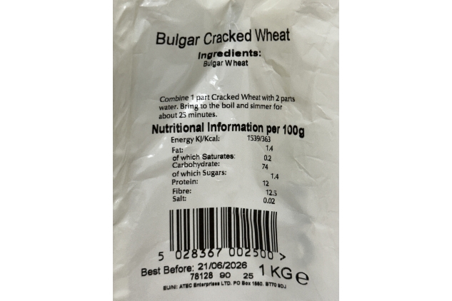 Minton & Donello Bulgar Cracked Wheat 1kg | Wholegrain Bulgur Wheat for Salads & Cooking