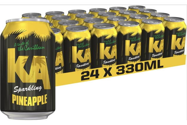 KA Caribbean Pineapple Fizzy Drinks - Traditional & Authentic Caribbean Jamaican Style Sparkling Drink - Soft Drinks Multipack - Caribbean Pineapple Soda Drinks Bulk Pack - 24 x 330ml Cans
