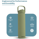 Vacuum Insulated Stainless Steel Water Bottle with 2 Lids 750ml – Olive Green