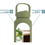 Vacuum Insulated Stainless Steel Water Bottle with 2 Lids 750ml – Olive Green