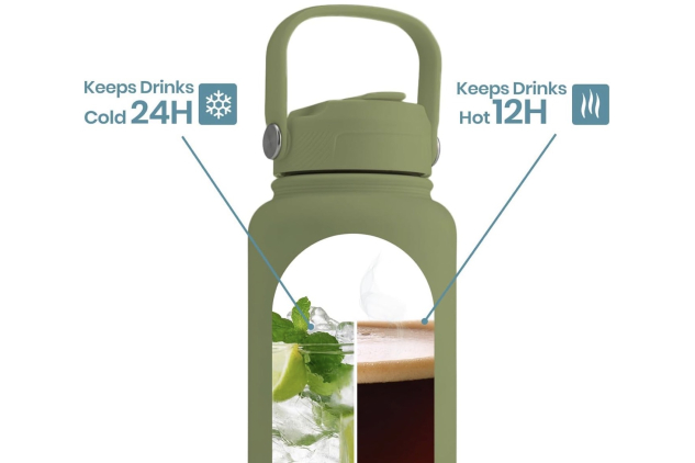 Vacuum Insulated Stainless Steel Water Bottle with 2 Lids 750ml – Olive Green