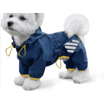 Miucat Waterproof Dog Raincoat Blue Large | Hooded Reflective 4-Leg Jacket
