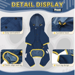 Miucat Waterproof Dog Raincoat Blue Large | Hooded Reflective 4-Leg Jacket
