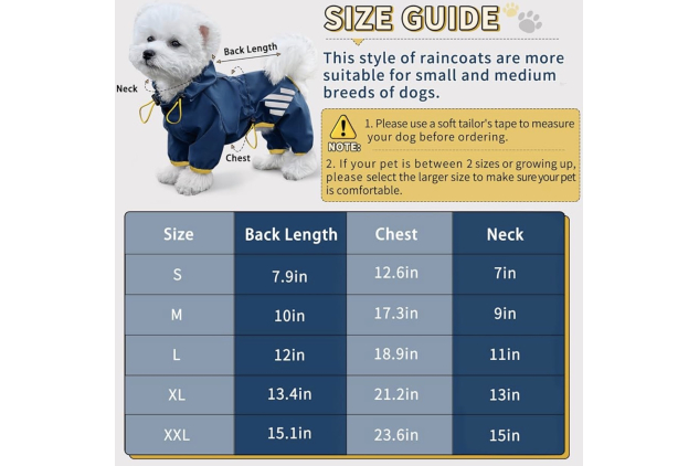 Miucat Waterproof Dog Raincoat Blue Large | Hooded Reflective 4-Leg Jacket