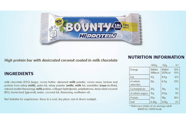 Bounty Hi Protein Bars 12 x 52g | 18g Protein Coconut & Milk Chocolate