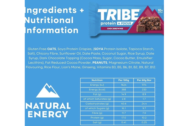 TRIBE Protein + Focus Choc Brownie Vegan Protein Flapjack Bars 12 x 60g