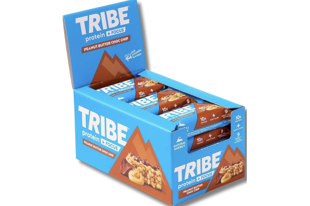 TRIBE Protein + Focus Flapjack Bars Peanut Butter Choc Chip 12 x 60g Vegan High Protein High Fibre Gluten Free Snack with Lion's Mane & Ginseng