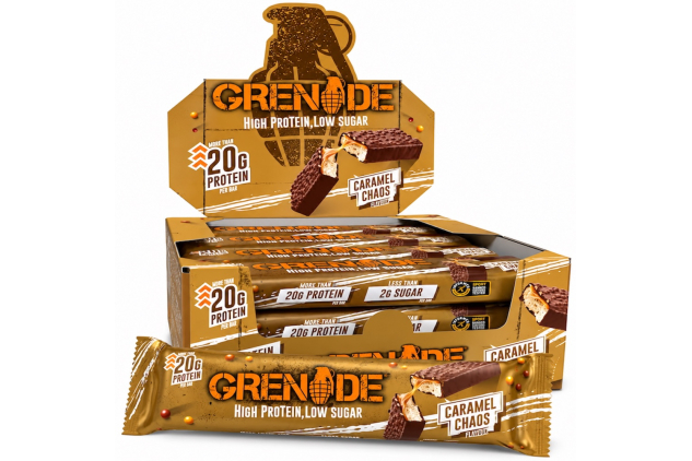 Grenade Caramel Chaos Protein Bars 12 x 60g | High Protein Low Sugar Snack | 21g+ Protein Per Bar | Milk Chocolate Coated Protein Bars