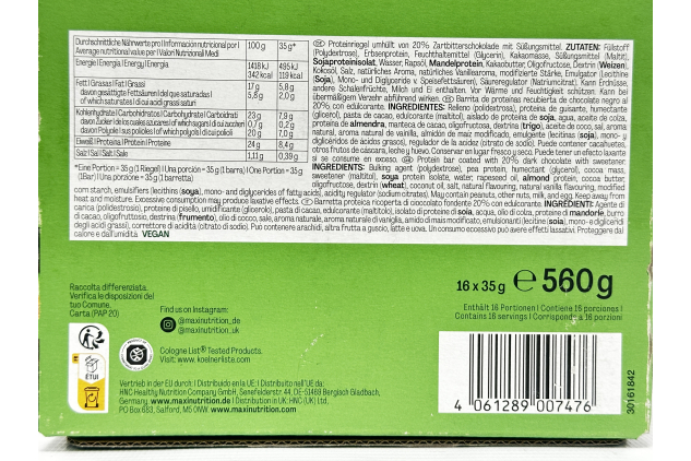 MaxiNutrition Vegan Classic Protein Bars Salted Caramel 16 x 35g | Plant Based High Protein Snack | Low Sugar Vegan Protein Bars