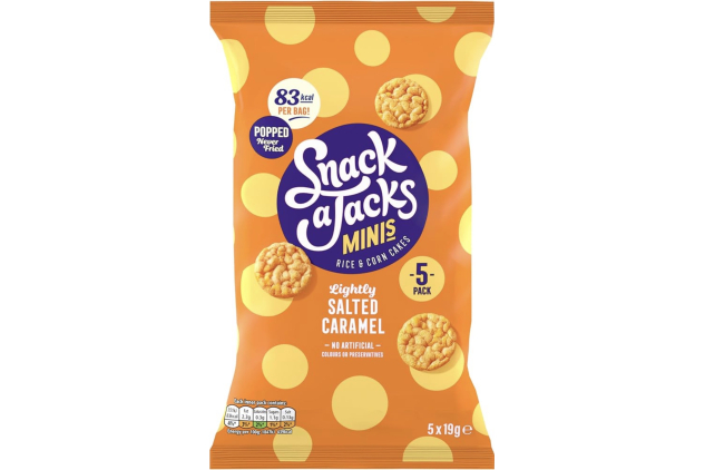 Snack A Jacks Minis Lightly Salted Caramel Rice & Corn Cakes 6 x 5 Pack | 30 Individual Bags | Popped Never Fried Snack | 570g