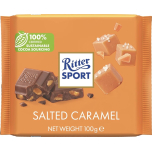 Ritter Sport Salted Caramel Milk Chocolate Bars 12 x 100g | Salted Butter Caramel Crisps & Caramel Pieces | Bulk Chocolate Multipack