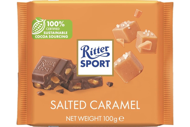 Ritter Sport Salted Caramel Milk Chocolate Bars 12 x 100g | Salted Butter Caramel Crisps & Caramel Pieces | Bulk Chocolate Multipack