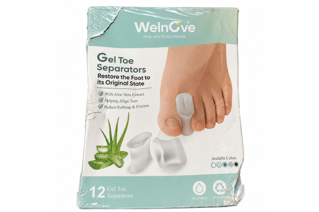 Gel Toe Separators and Bunion Toe Spacers - 12 Pack Toe Spacers with Aloe Vera Extract Infused Imperfect Box