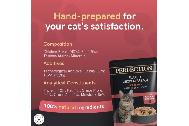 HiLife Perfection Flaked Chicken Breast with Beef in Jelly Cat Food Pouches 18 x 70g | Natural Complementary Wet Cat Food 1.26kg
