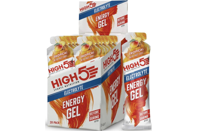 HIGH5 Energy Gel with Electrolytes Tropical 20 x 60g | Natural Fruit Juice Sports Energy Gels | Vegan | Caffeine Free