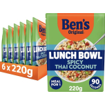Ben's Original Lunch Bowl Spicy Thai Coconut Rice Ready Meal Pouches 6 x 220g