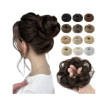 Synthetic Hair Bun Extensions Elastic Straight Hair Scrunchies Hairpieces Ponytail Extension Shade Grey & White