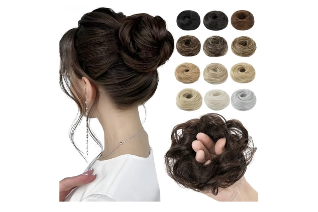 Synthetic Hair Bun Extensions Elastic Straight Hair Scrunchies Hairpieces Ponytail Extension Shade Grey & White