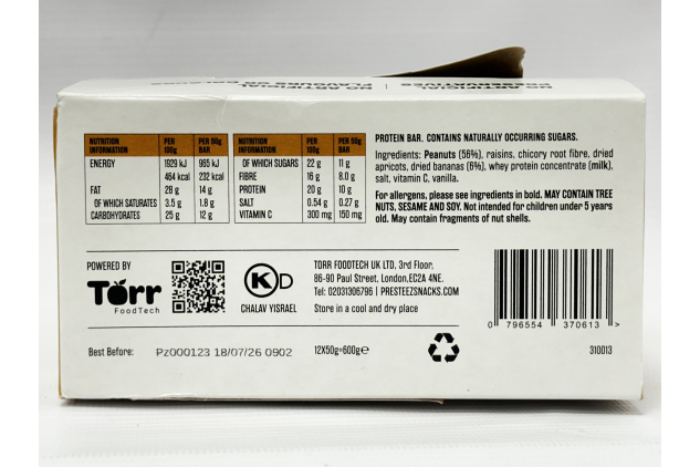 Presteez Peanut & Banana Protein Bars 12 x 50g High Fibre Gut Friendly Snack Bars 600g