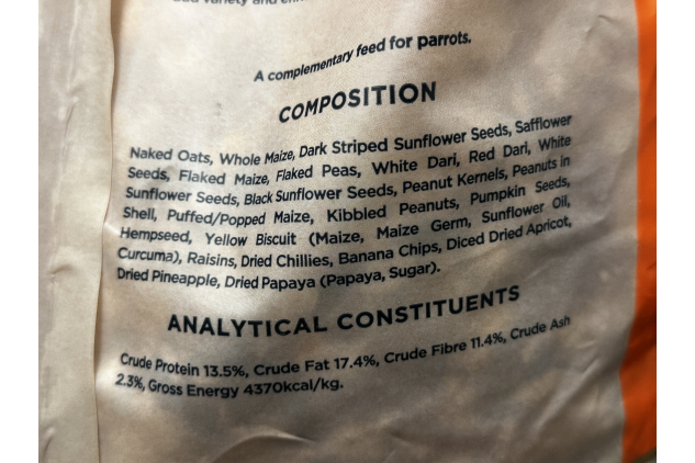 Marriage's Picnic Parrot Food 12.55kg Premium Parrot Seed Mix with Peanuts & Fruit