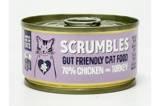 Scrumbles Gut Friendly Chicken & Turkey Wet Cat Food 6 x 80g Grain Free Complete Cat Food