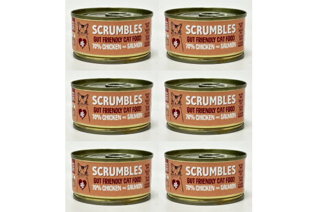 Scrumbles Gut Friendly Chicken & Salmon Wet Cat Food 6 x 80g Grain Free Complete Cat Food