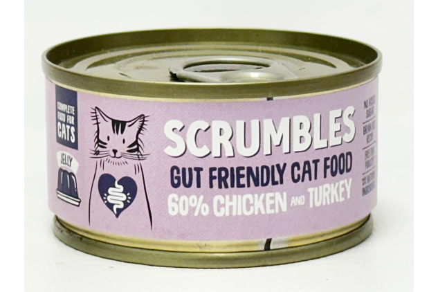 Scrumbles Gut Friendly Chicken & Turkey in Jelly Wet Cat Food 80g Grain Free Complete Cat Food