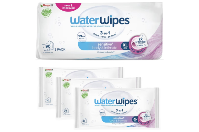 WaterWipes Sensitive+ Body & Intimate Wipes 3 x 30