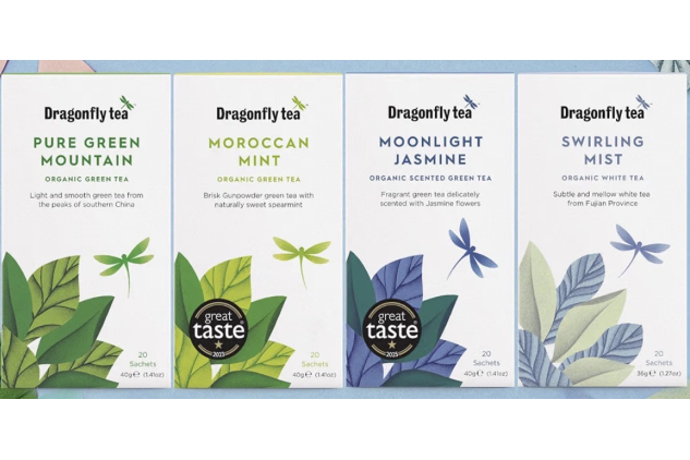 Dragonfly Tea Green Collection Organic Tea Selection Box – 80 Tea Bags, 4 Flavours