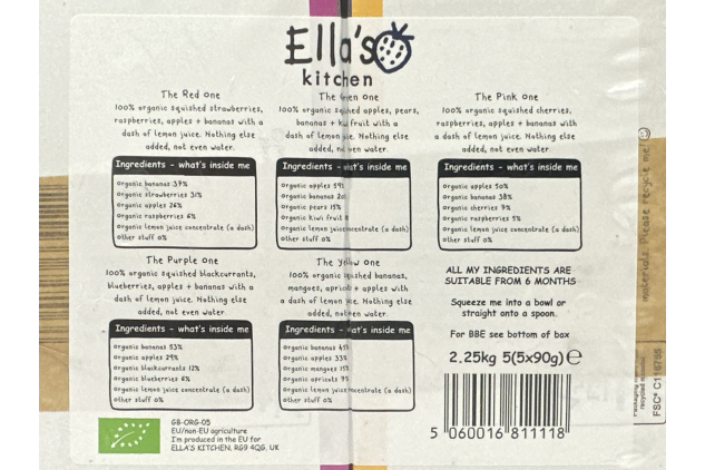 Ella’s Kitchen Organic Fruit Smoothie Pouches Assortment 25 Pack – 5 Varieties