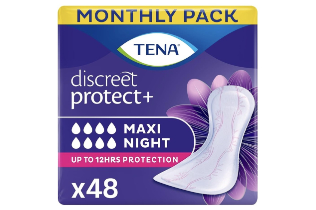 TENA Discreet Protect+ Maxi Night Incontinence Pads for Women 48 Pads – Overnight Protection