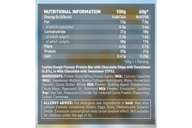 Grenade Chocolate Chip Cookie Dough High Protein Bars 4 x 60g – 21g Protein, Low Sugar