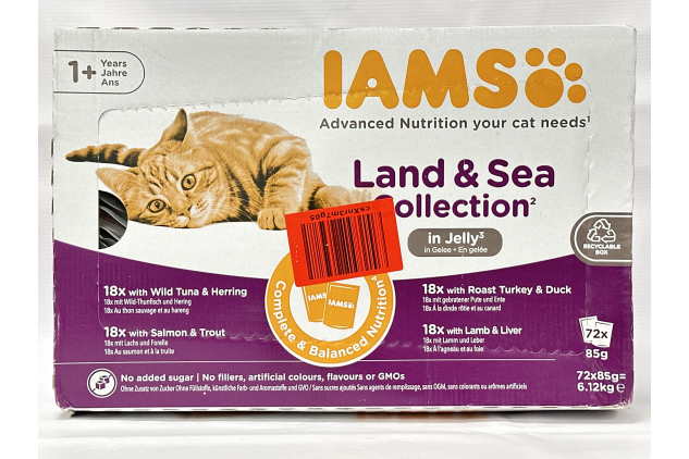 IAMS Adult Wet Cat Food Land & Sea in Jelly 72 x 85g Multipack | Damaged Outer Box Packaging