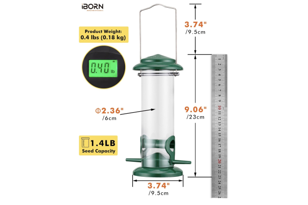 Metal Bird Feeder Hanging Wild Bird Seed Feeder for Mix Seed Blends, Niger Seed Feeder, Sunflower Heart, Birdbath, Heavy Duty All Metal Green Finishing, Green 8 Inch | Damaged Outer Box Packaging