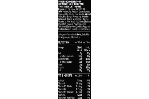 FUEL10K Fudge Brownie High Protein Shake 8 x 330ml – 25g Protein, Gluten Free