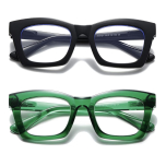 Oversized Square Reading Glasses for Women Blue Light Blocking Spring Hinge Readers Black+Bright Green 2 Pack 1.50