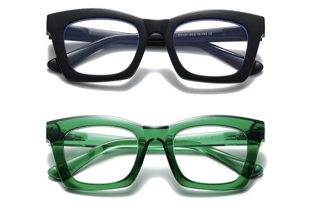 Oversized Square Reading Glasses for Women Blue Light Blocking Spring Hinge Readers Black+Bright Green 2 Pack 1.50
