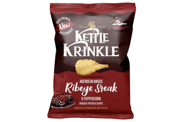 Kettle Krinkle Aberdeen Angus Ribeye Steak & Peppercorn Crisps 18 x 40g – Gluten Free