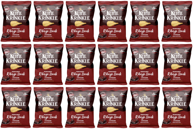 Kettle Krinkle Aberdeen Angus Ribeye Steak & Peppercorn Crisps 18 x 40g – Gluten Free