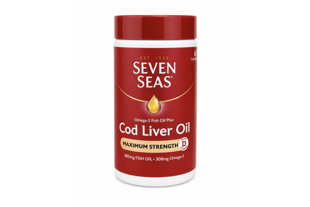 Seven Seas Cod Liver Oil Maximum Strength Omega-3 + Vitamin D 60 Capsules