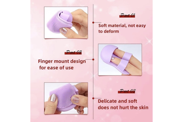 Mini Silicone Facial Cleansing & Exfoliating Finger Brush – Soft Face Scrubber – Pink