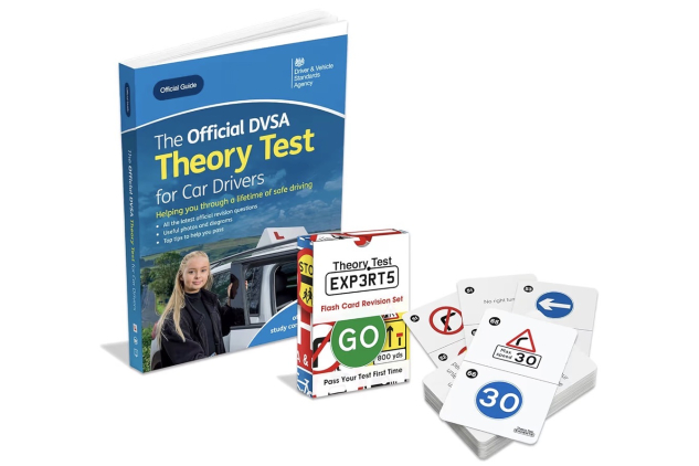 Theory Test Revision Kit – Official DVSA Theory Test for Car Drivers Book + 128 Road Sign Flash Cards – UK Driving Test Study Set