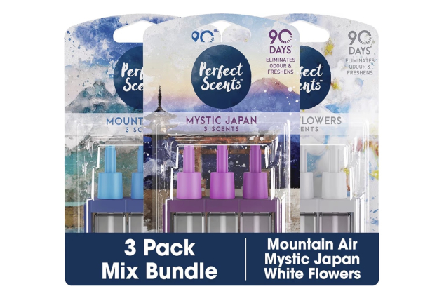 Perfect Scents 3 Scents Plug-In Air Freshener Refills – 3 Pack – Mountain Air, Mystic Japan & White Flowers – Compatible with 3volution