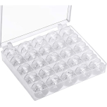25 Clear Plastic Sewing Machine Bobbins with Storage Case – Compatible with Brother, Singer, Janome, Elna, Toyota & Bernina