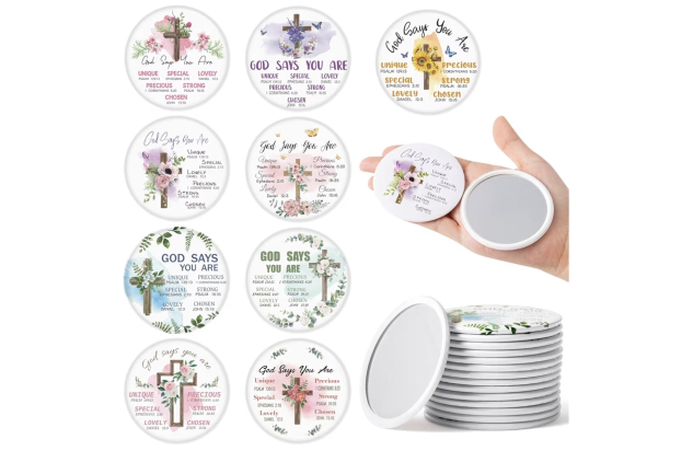 36Pcs Flower Cross God Says You are Bible Verse Mini Compact Mirrors Inspirational Small Portable Pocket Mirror Church Party Favors