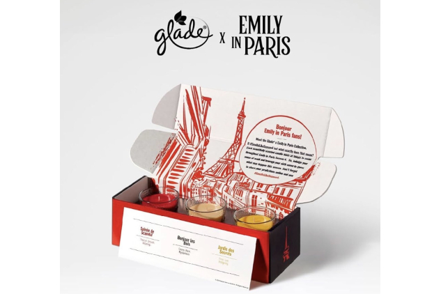 Glade x Emily in Paris Scented Candle Collection – 3 x 112g – Soirée de Scandal, Bonjour les Bois & Jardin des Secrets