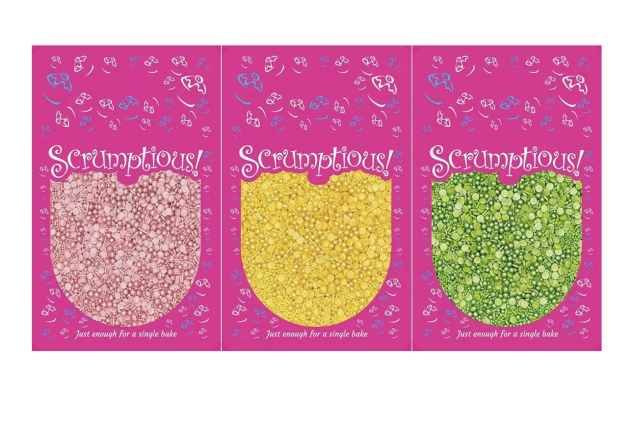 Scrumptious! Colour Medley Favourites Edible Cake Topper Sprinkles Cupcake Decorations 1 Pink 1 Yellow 1 Green 30g Each
