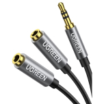 UGREEN Headphone Splitter Cable 3.5mm Jack Aux Audio Adapter 2 Way Braided Stereo 2 Way Male to Dual Female Headset Splitter Extension Cord for iPad iPhone PS4 Xbox Switch Laptop MP3 Speaker-20CM