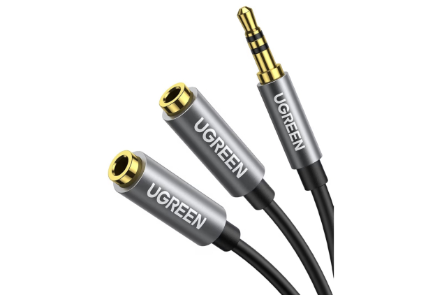 UGREEN Headphone Splitter Cable 3.5mm Jack Aux Audio Adapter 2 Way Braided Stereo 2 Way Male to Dual Female Headset Splitter Extension Cord for iPad iPhone PS4 Xbox Switch Laptop MP3 Speaker-20CM