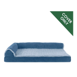 FurHaven Pet Dog Bed Cover Two Tone Plush Faux Fur and Suede L Shaped Chaise Lounge Corner Couch Pet Cover for Dogs and Cats, Marine Blue, Jumbo